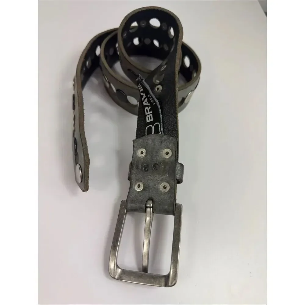Brave Leather 1992 Gray Studded Cutout Belt Size 32 Made in Canada